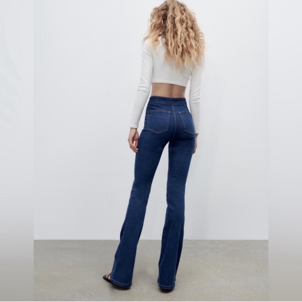 Zara Dark Blue high waist skinny flare denim